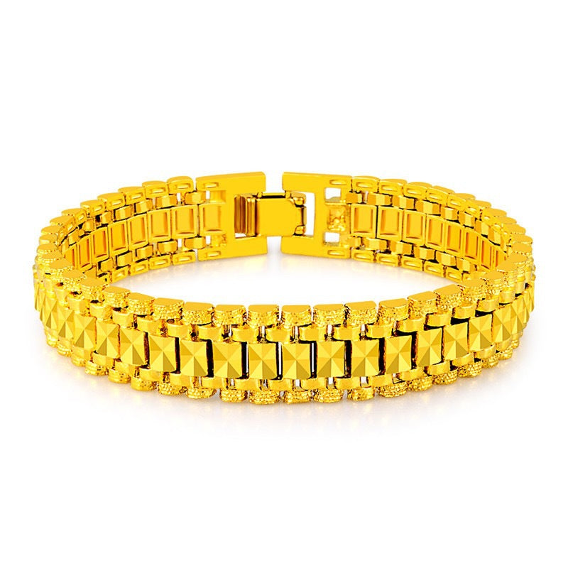 Titanium Steel Plated 18K Gold Square Stitching Men's Bracelet (Light Luxury Bold Style)