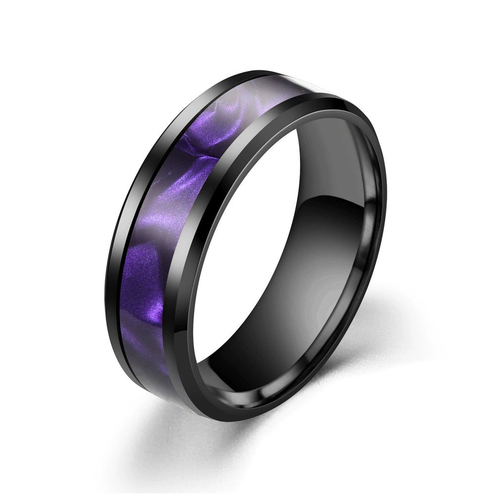Titanium Steel Purple Pattern Contrast Ring (Iridescent Light Luxury Style)