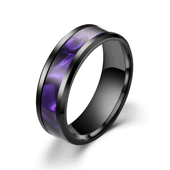 Titanium Steel Purple Pattern Contrast Ring (Iridescent Light Luxury Style)