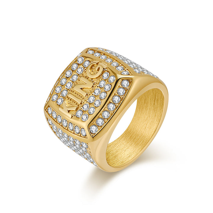 Titanium Steel Full-Moissanite "KING" Streetwear Ring (Hip-Hop Light Luxury Style)