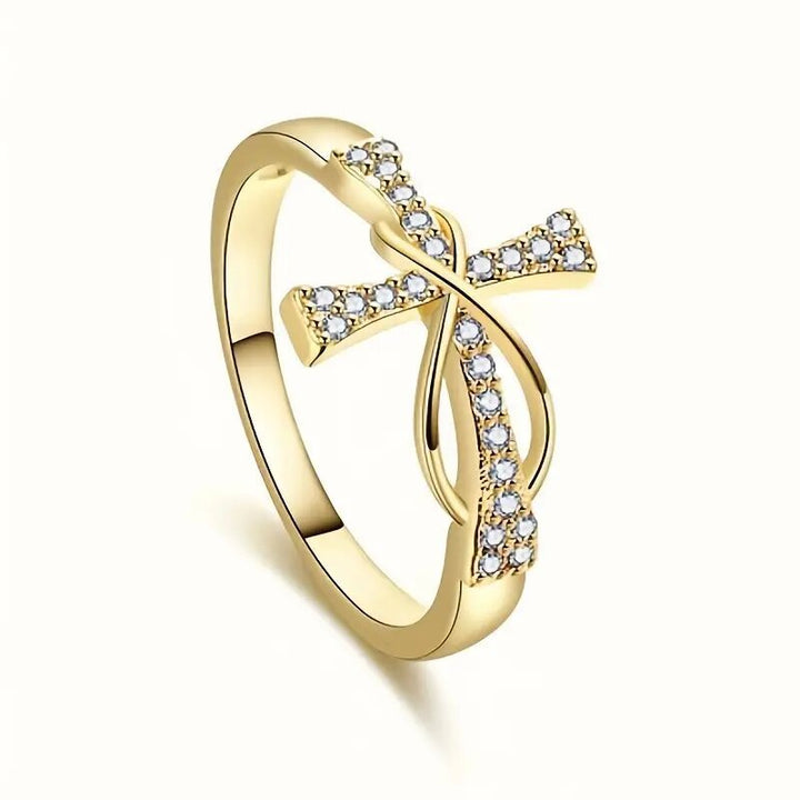 Cross & Infinity Symbol Diamond-Studded Ring (Faith Light Luxury Style)
