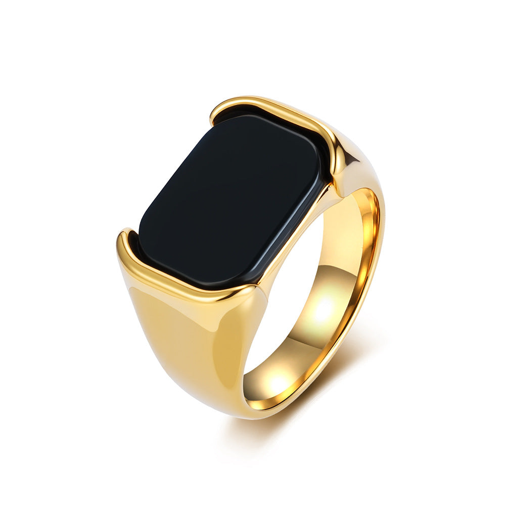 Titanium Steel Black Face Square Ring (Minimalist Business Light Luxury Style)