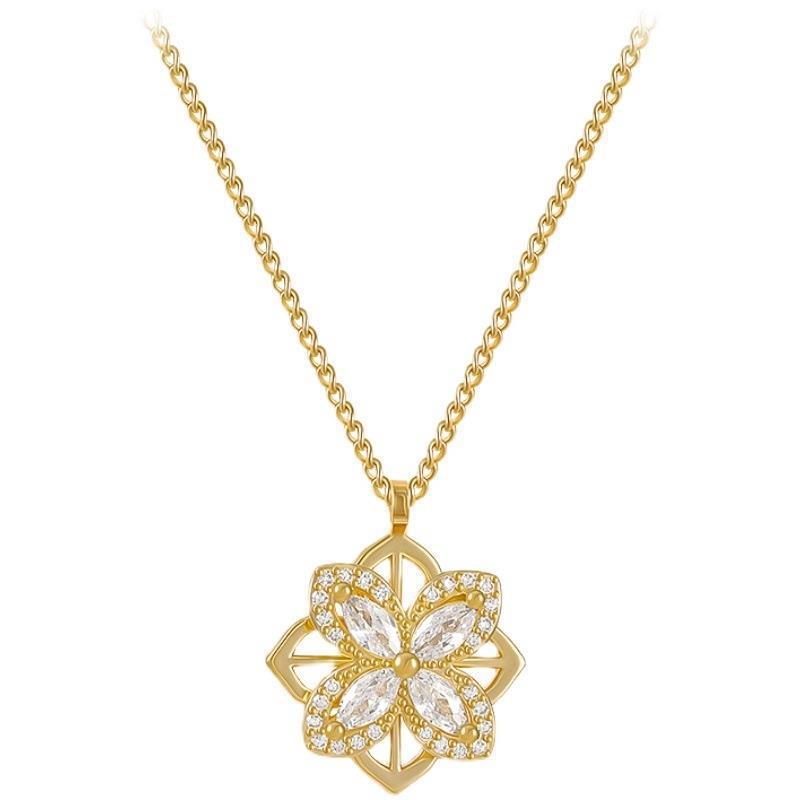Rotatable Four-Leaf Flower Diamond-Studded Clavicle Chain (Understated Light Luxury Style)