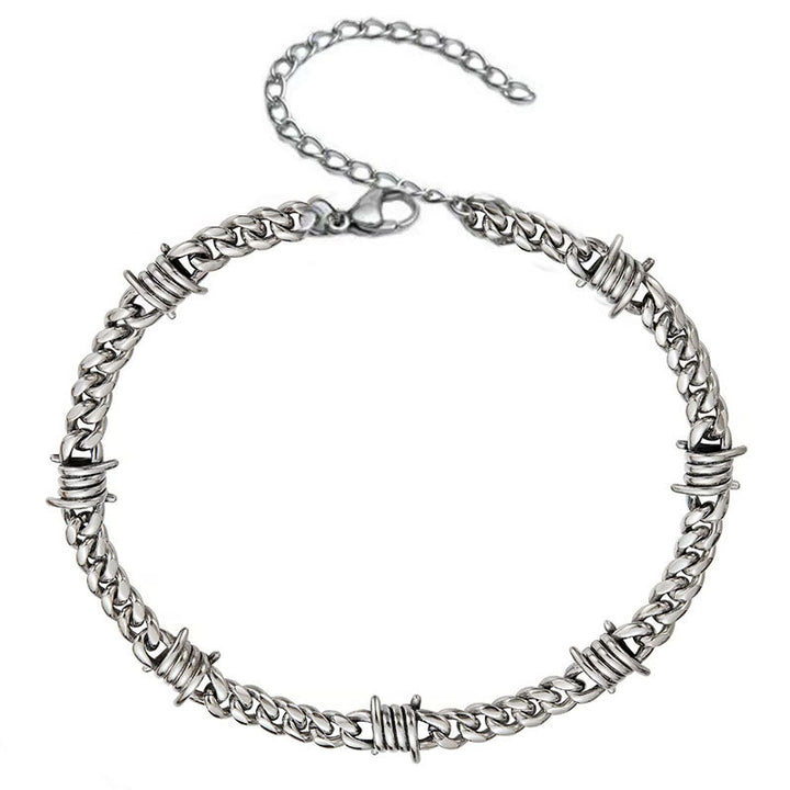 Titanium Steel Barbed Wire Cuban Link Set (Dark Hardcore Punk Style)