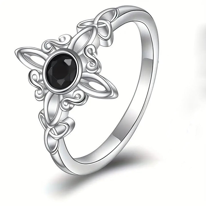 S925 Sterling Silver Black Agate Filigree Ring (Light Ancient Style Light Luxury Style)