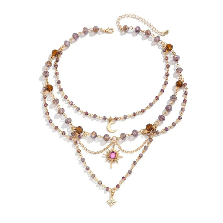 Moon-Star Amethyst Multi-Layer Choker (Light Retro Mystical Style)