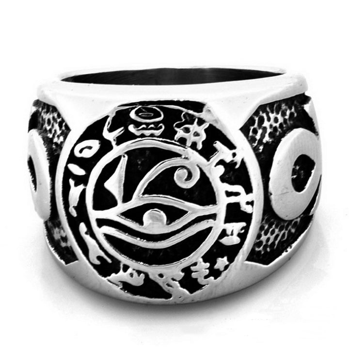 Titanium Steel Eye of Horus Occult Symbol Ring (Dark Mystical Style)