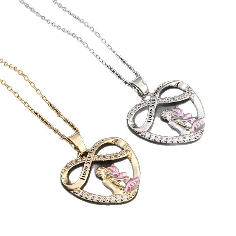 Endless Love Mother-Daughter Titanium Steel Diamond-Inlay Pendant Clavicle Chain (Eternal Motherly Love Style)