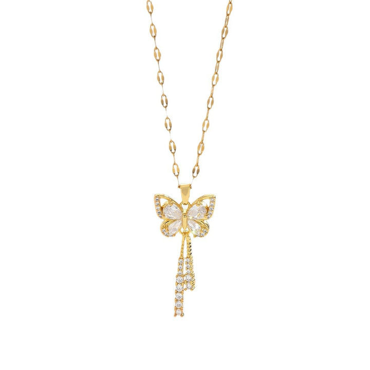 Lively Butterfly Tassel Diamond-Inlay Necklace (Light Luxury Fairy Style Series)