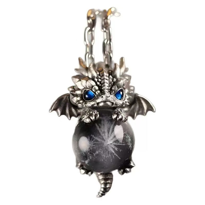 Cute Dragon Holding Crystal Ball Retro Necklace (Fantasy Dark Style Series)