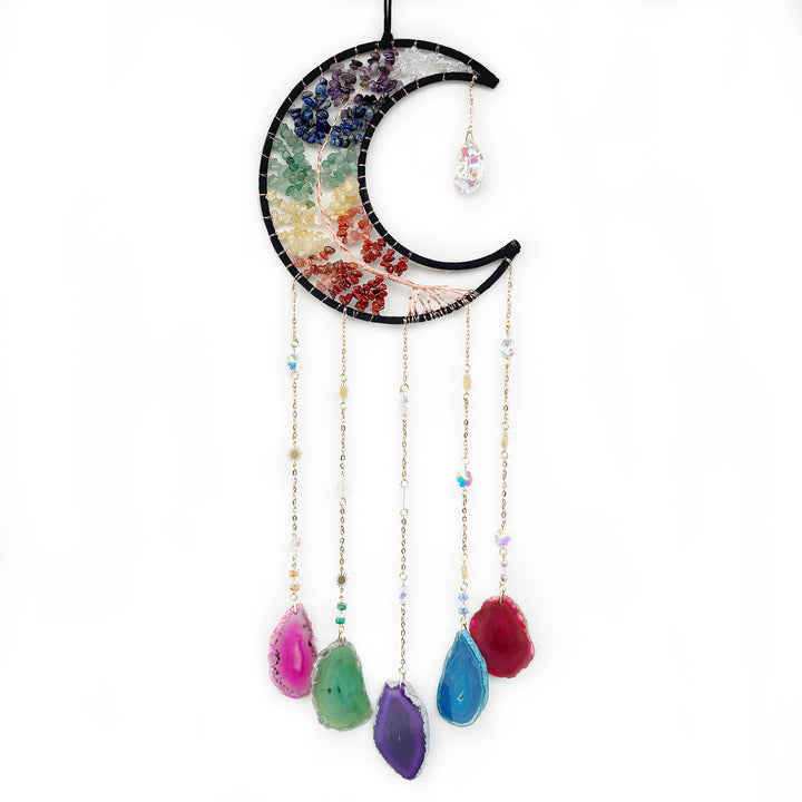 Natural Crystal Stones Moon Dreamcatcher Ornament (Spiritual Healing Style Series)