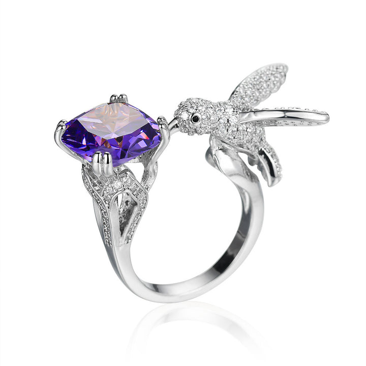 Multi-Color Diamond Hummingbird Open Ring (Gorgeous & Agile Style Series)