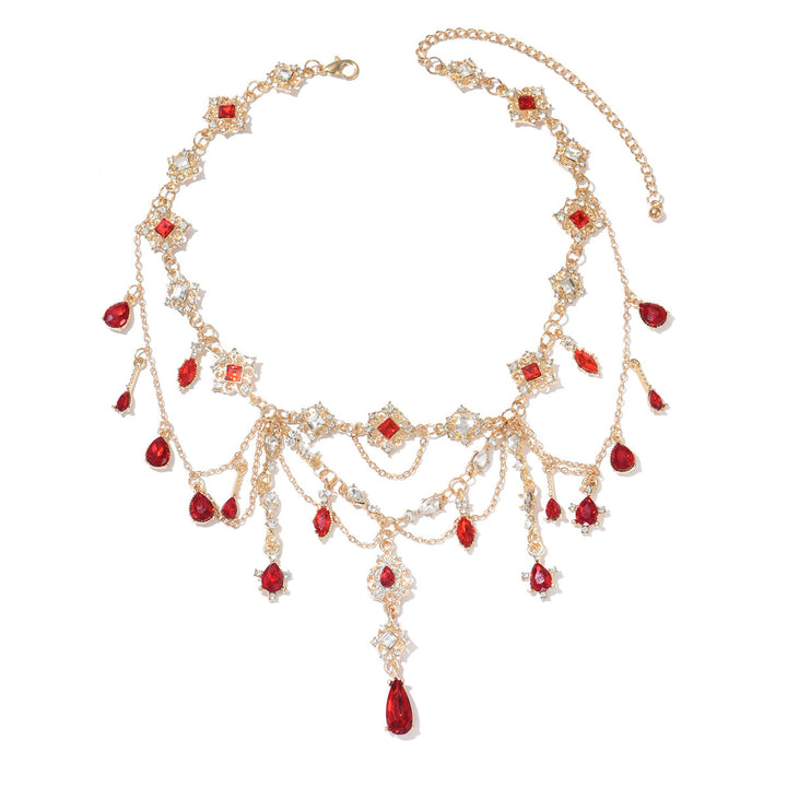Red Diamond Multi-Layer Tassel Palace-Style Choker (Vintage Gorgeous Style Series)