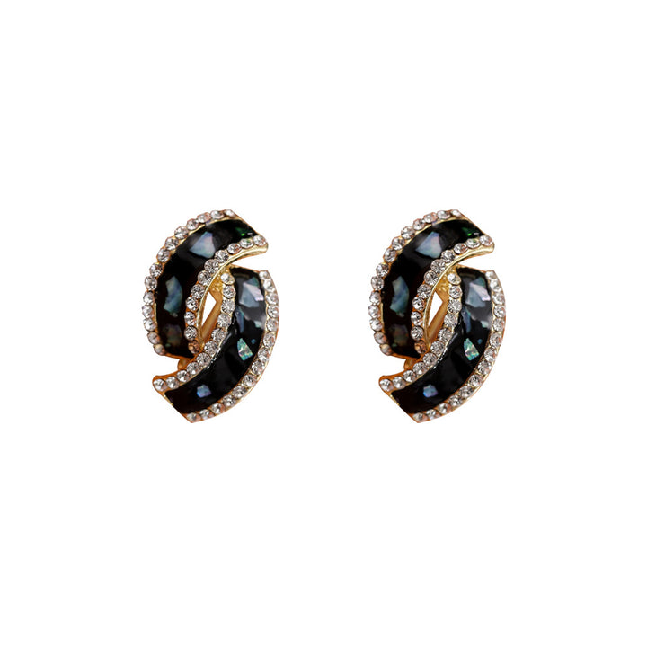 White Mother-of-Pearl Twisted Diamond Stud Earrings (Light Luxury Elegant Style Series)