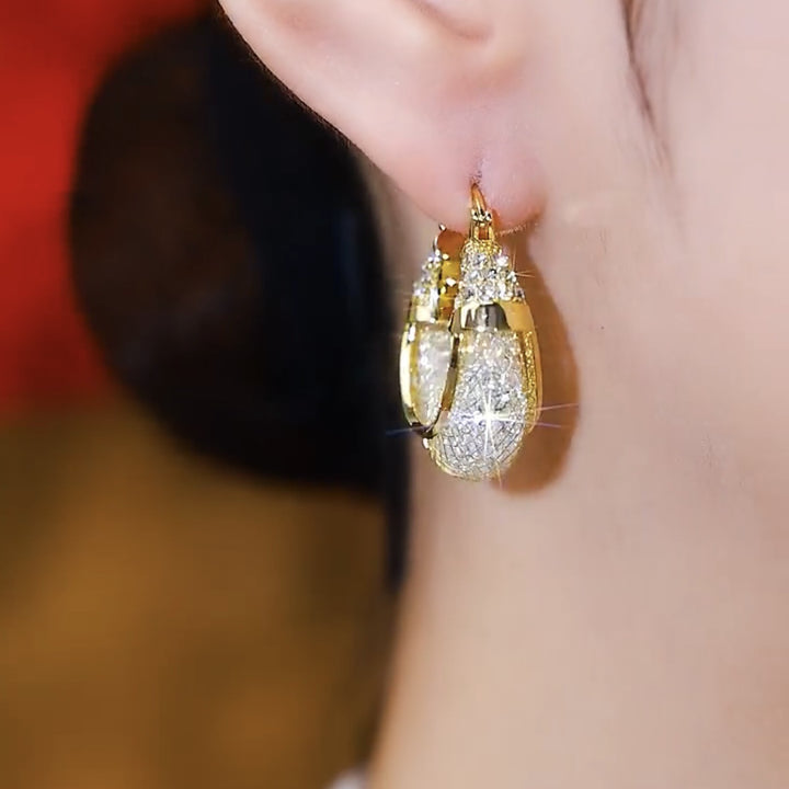 Full-Diamond Twisted Gold Hoop Earrings (Luxury Vintage Style Series)