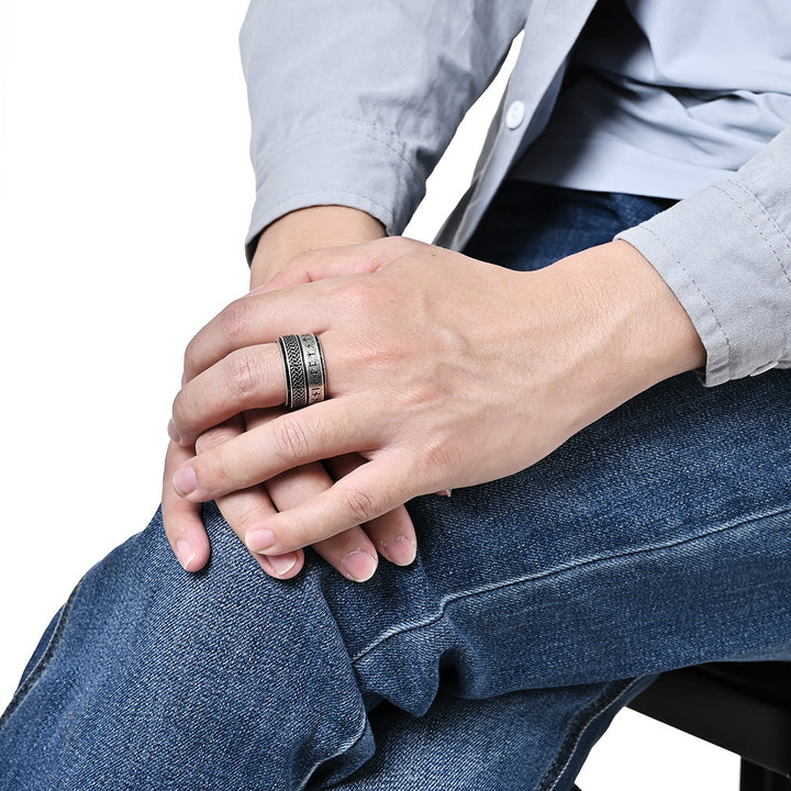 Viking Runes Celtic Knot Spinner Ring for Men – Bold and Unique Statement Ring