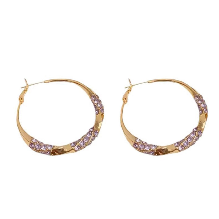 Twisted Pattern Diamond-Inlaid Hoop Earrings (Vintage Gorgeous Style Series)