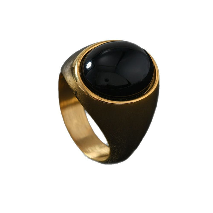 Cat's Eye Stone/Jade Wide Band Ring (Men's Vintage Texture Style)