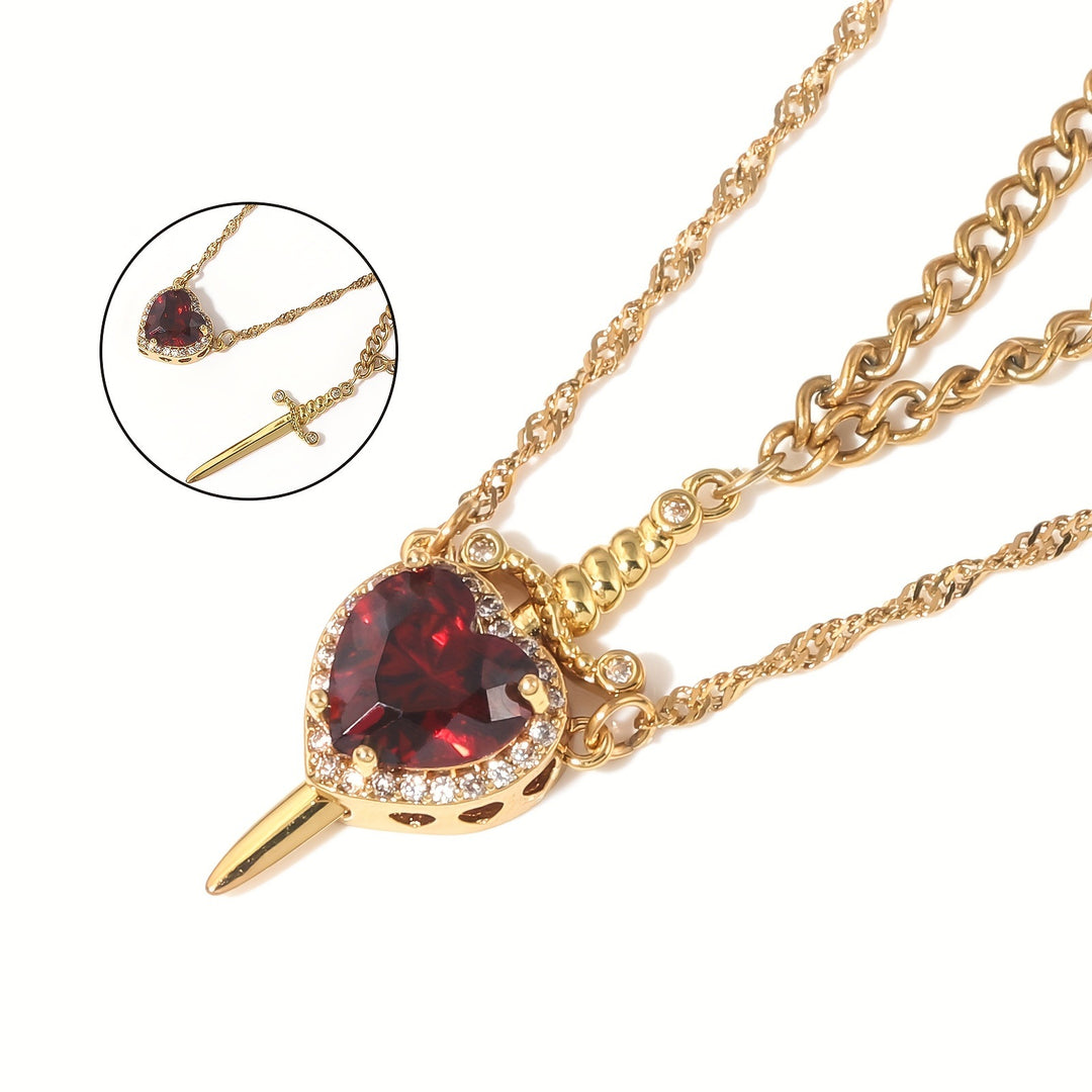 Sword & Heart Layered Necklace (Personalized Sweet-Cool Luxury Style)