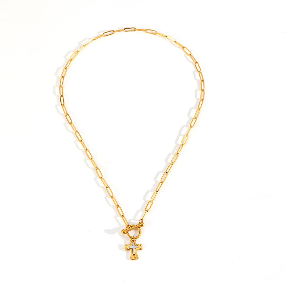 Cross Pendant Paperclip Chain Necklace – Luxury Faith-Inspired Two-Tone Jewelry