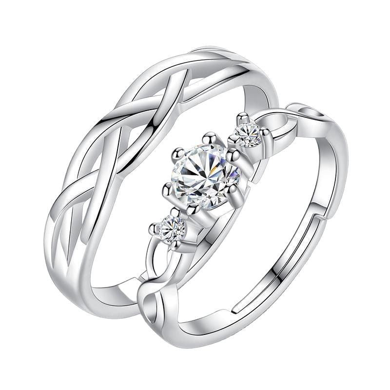 Twisted Pattern Diamond Couple Rings (Luxury Romantic Style)
