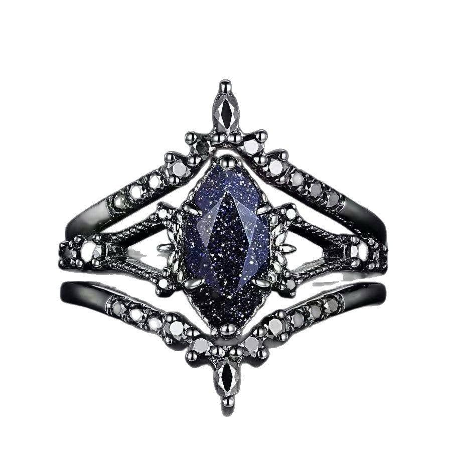 Black Gold Colored Diamond Triple Layer Stackable Ring (Dark Luxury Glamorous Style)