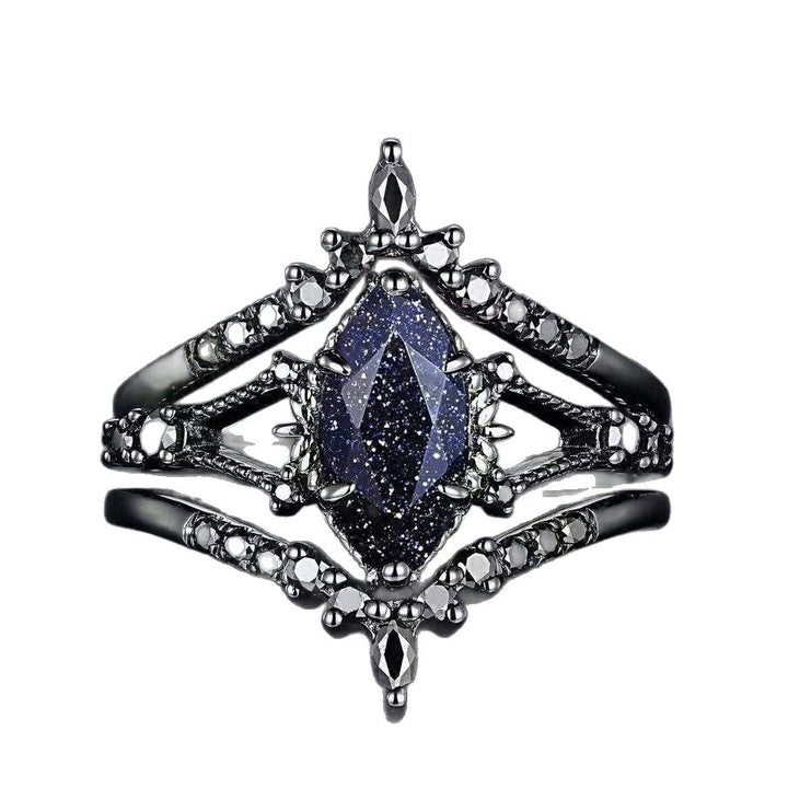 Black Gold Colored Diamond Triple Layer Stackable Ring (Dark Luxury Glamorous Style)