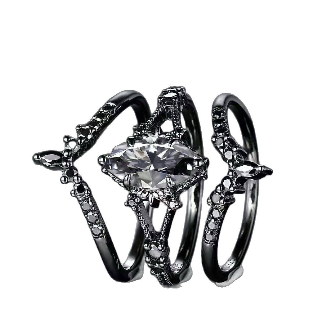 Black Gold Colored Diamond Triple Layer Stackable Ring (Dark Luxury Glamorous Style)