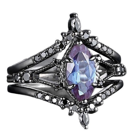 Black Gold Colored Diamond Triple Layer Stackable Ring (Dark Luxury Glamorous Style)