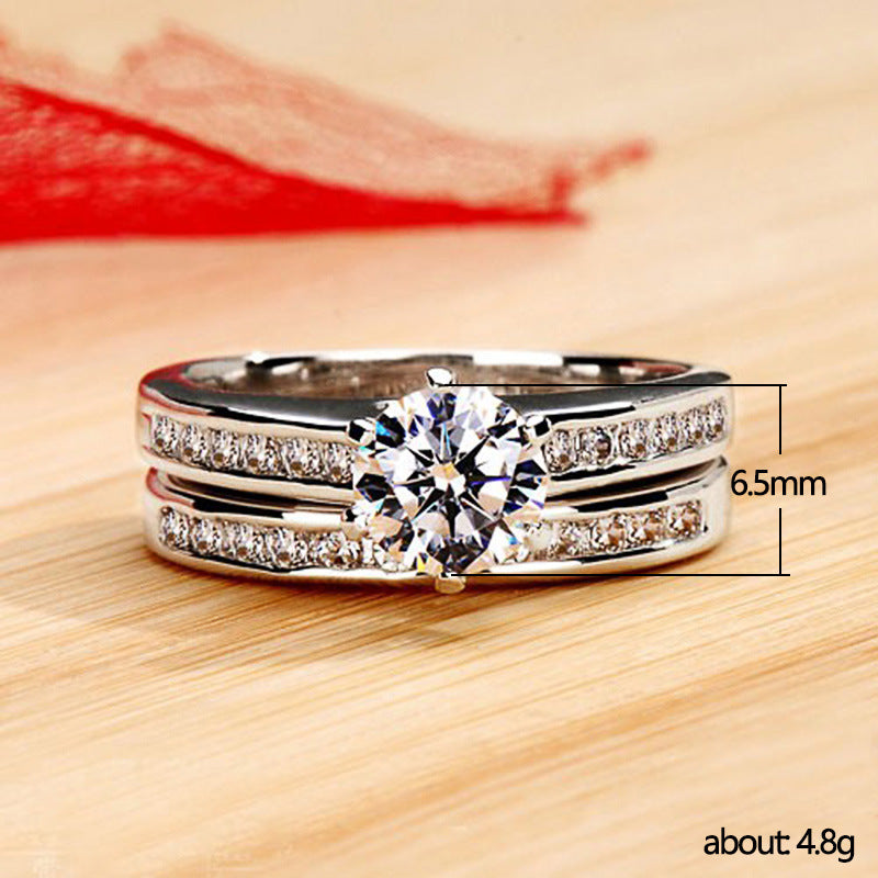 Silver Base Full Diamond Center Stone Double Layer Stackable Ring (Luxury Elegant Style)