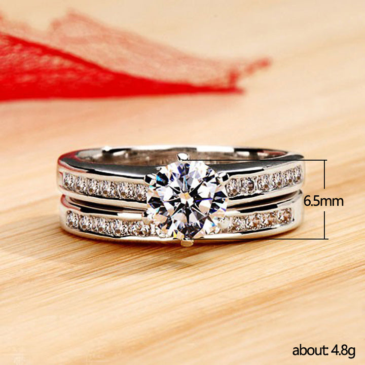 Silver Base Full Diamond Center Stone Double Layer Stackable Ring (Luxury Elegant Style)
