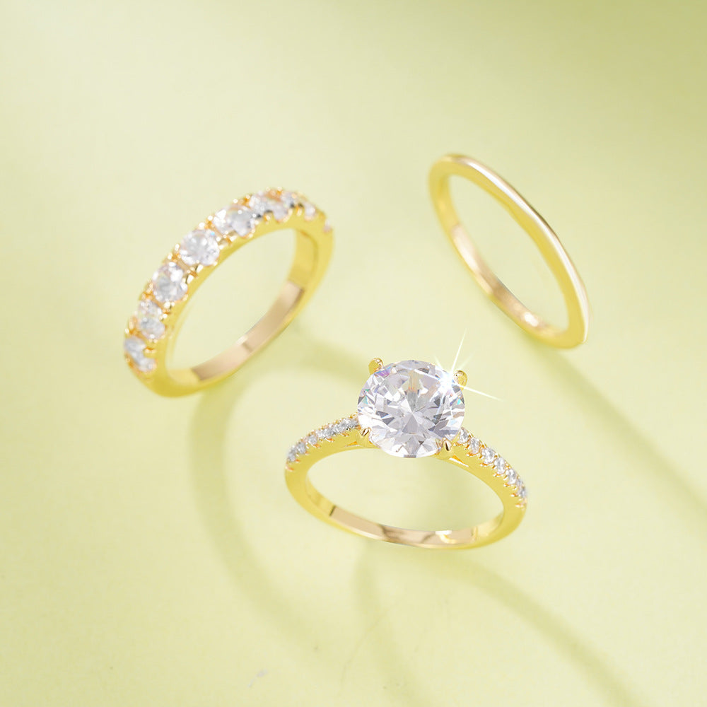 Gold Center Diamond Full Pave Triple Layer Stackable Ring (Luxury Glamorous Ritual Style)