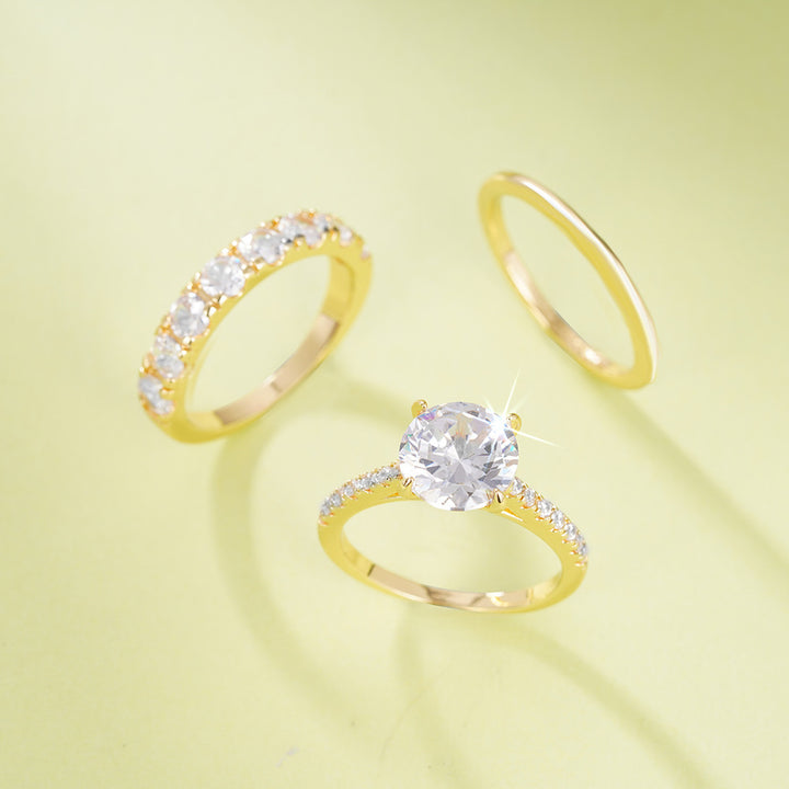 Gold Center Diamond Full Pave Triple Layer Stackable Ring (Luxury Glamorous Ritual Style)