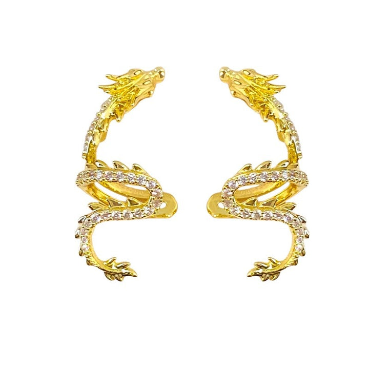 Dragon-Shaped Micro-Diamond Clip-On Ear Cuff (Guochao Luxury Personalized Style)
