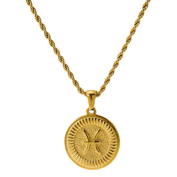 INS Vintage Zodiac Pendant Necklace for Women – 18K Gold-Plated, Elegant & Tarnish-Resistant