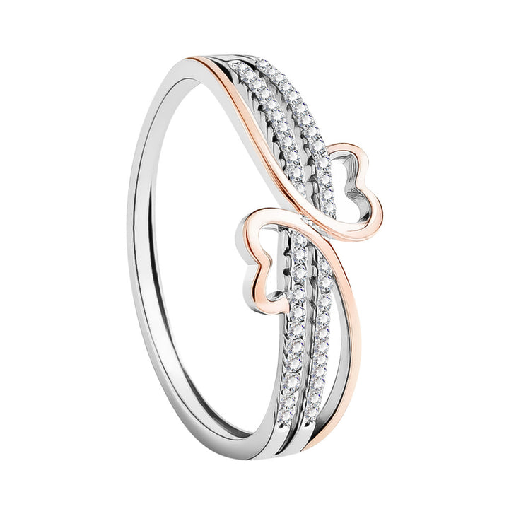 Two-Tone Heart Twig Micro-Diamond Ring (Sweet-Cool Luxury Personalized Style)