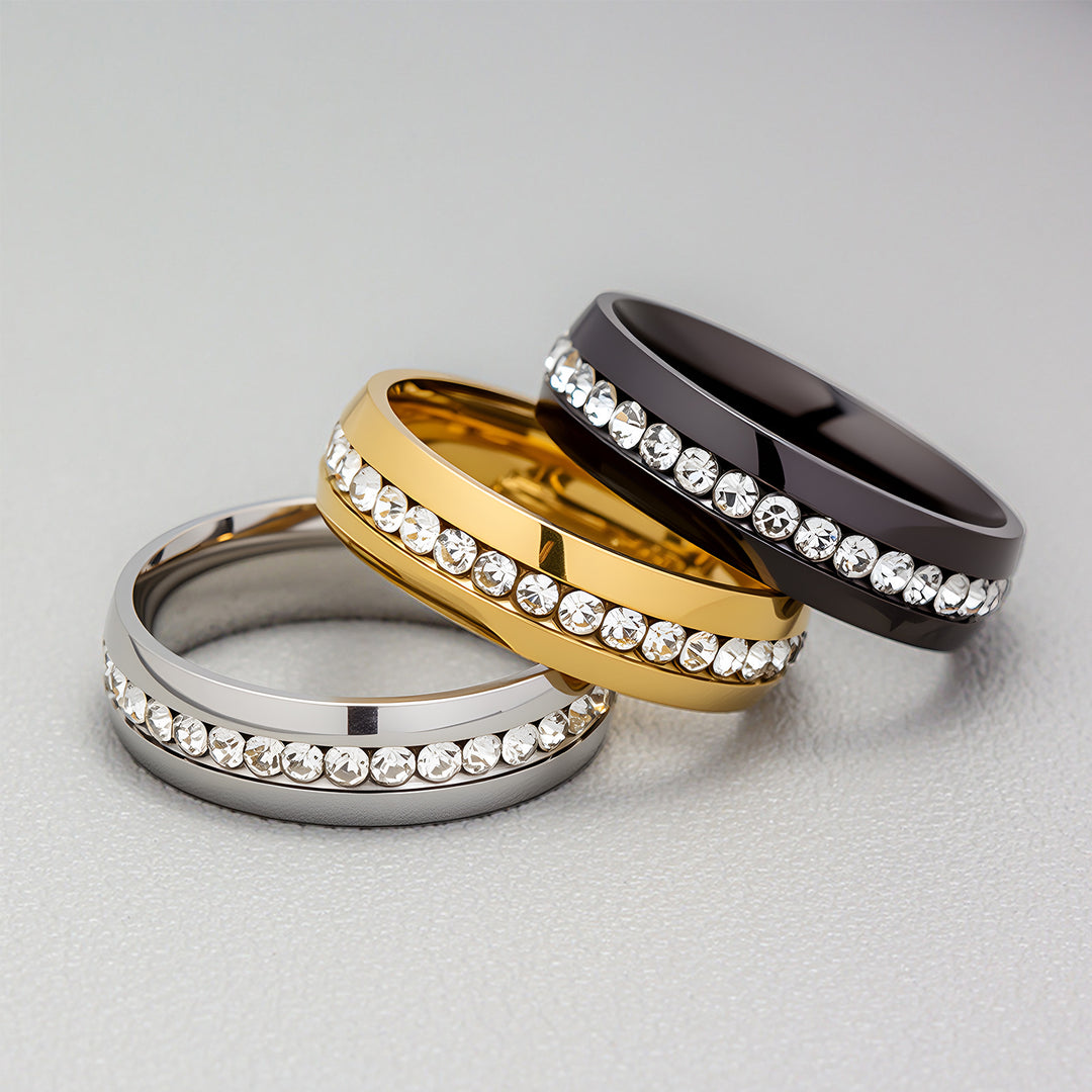 Multi-Color Diamond-Inlaid Narrow Band Ring (Cool Versatile Personalized Style)