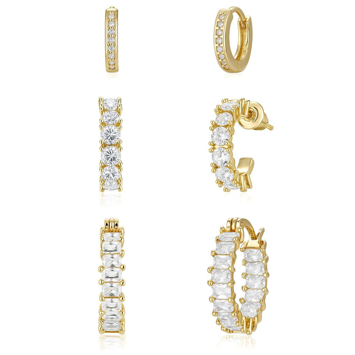 Two-Tone Segmented Diamond Bar Hoop Earring Set (Cool & Warm Style Dual Option)