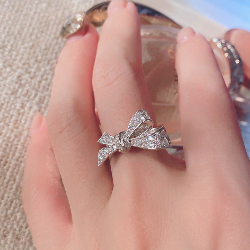 Full Diamond Bow Ring (Sweet-Cool Luxury Girl Style)