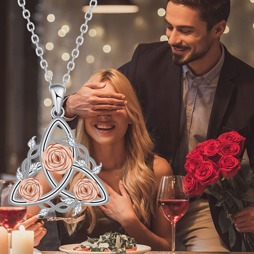 Two-Tone Celtic Rose Necklace (Vintage Romantic Luxury Style)