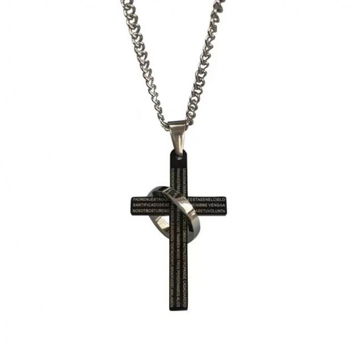 Rotatable Ring Bible Cross Pendant Necklace – Trendy Chain for Men