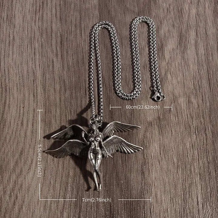 Vintage Four-Wing Angel Pendant Necklace