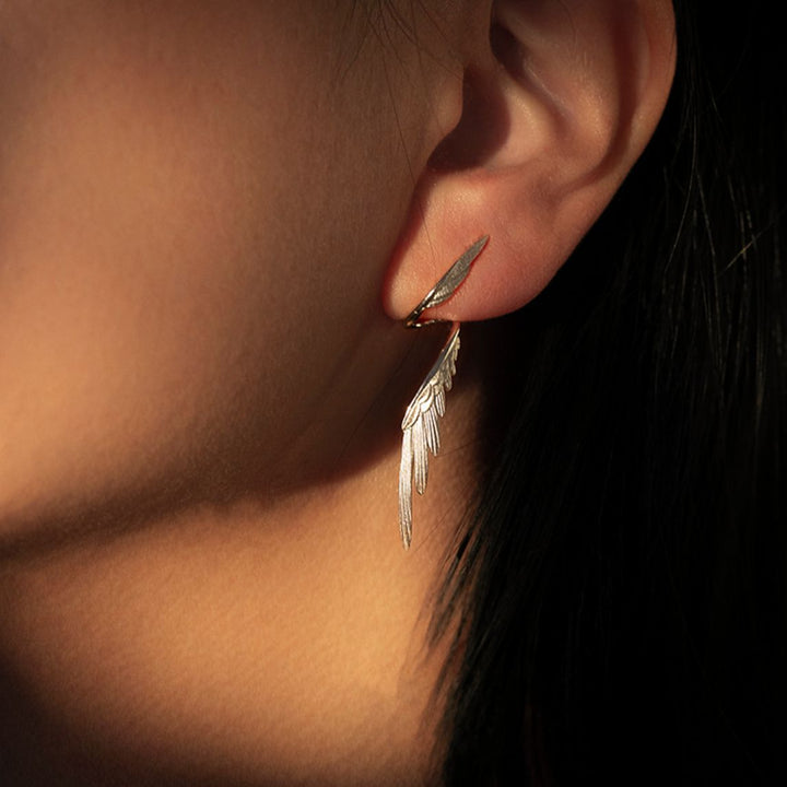 S925 Silver Angel Wing Long Drop Earrings