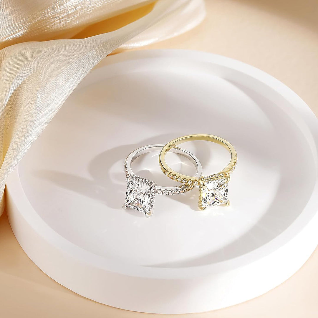 S925 Silver Four-Prong Emerald-Cut Diamond Ring