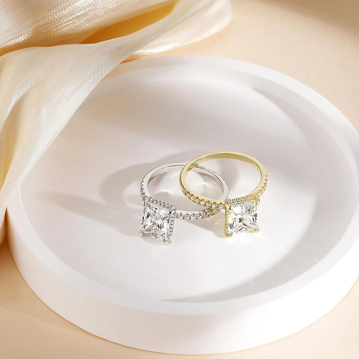 S925 Silver Four-Prong Emerald-Cut Diamond Ring