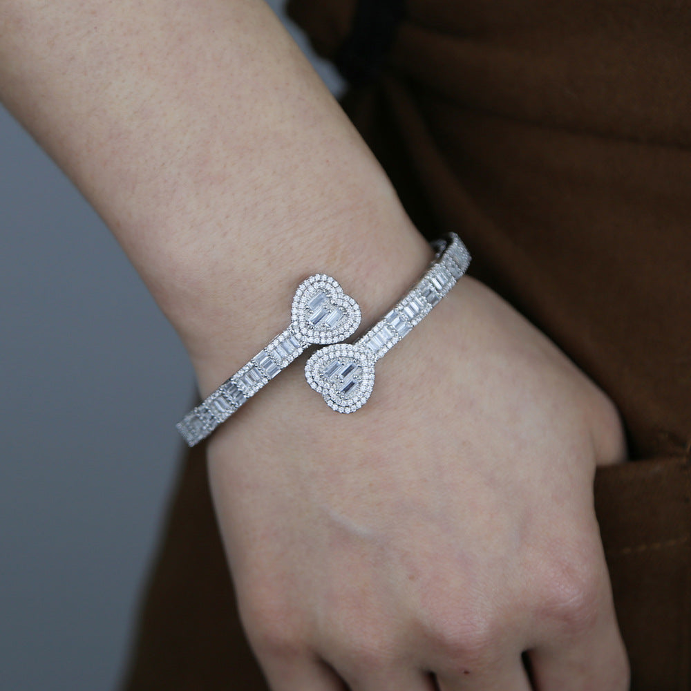 Luxury Hip-Hop Heart Full Diamond Open Bangle