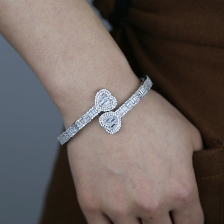 Luxury Hip-Hop Heart Full Diamond Open Bangle