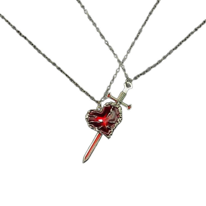 Liquid Sword & Heart Couple Necklace