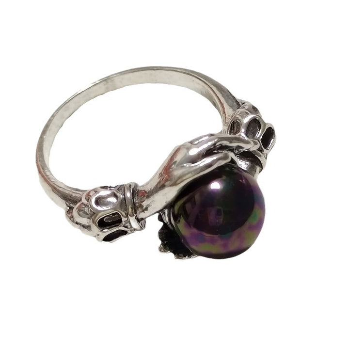 Retro Magic Crystal Ball Ring for Women with Natural Black Clear Gemstones
