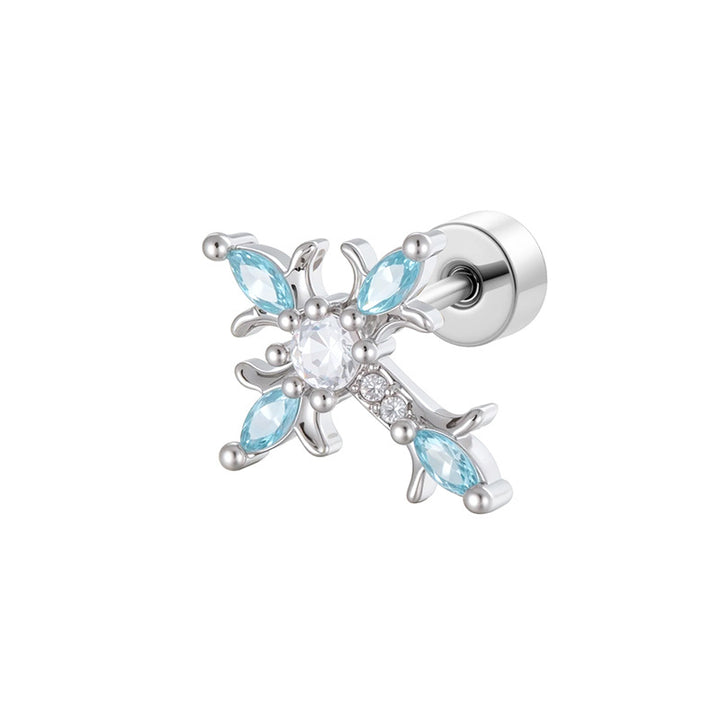 Zircon-Studded Cross Screw Barbell Earrings – Elegant Couple Ear Studs